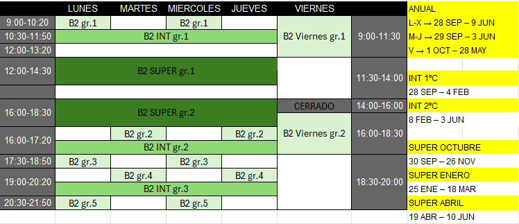 HORARIOS B2 CURSO 2026-27